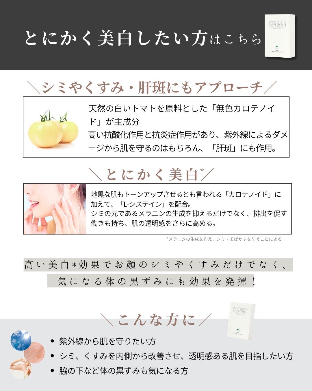 飲む日焼け止め｜クリスタルトマト®美白サプリメント 3個SET – ドクターズコスメ専門通販サイトのY SKIN LAB（ワイスキンラボ）